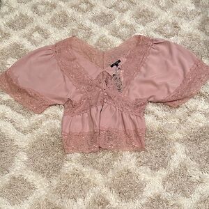 Rose lace accent blouse